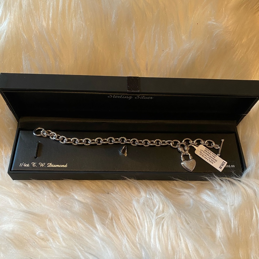 1/4 Ct. Sterling Silver Heart Charm Bracelet